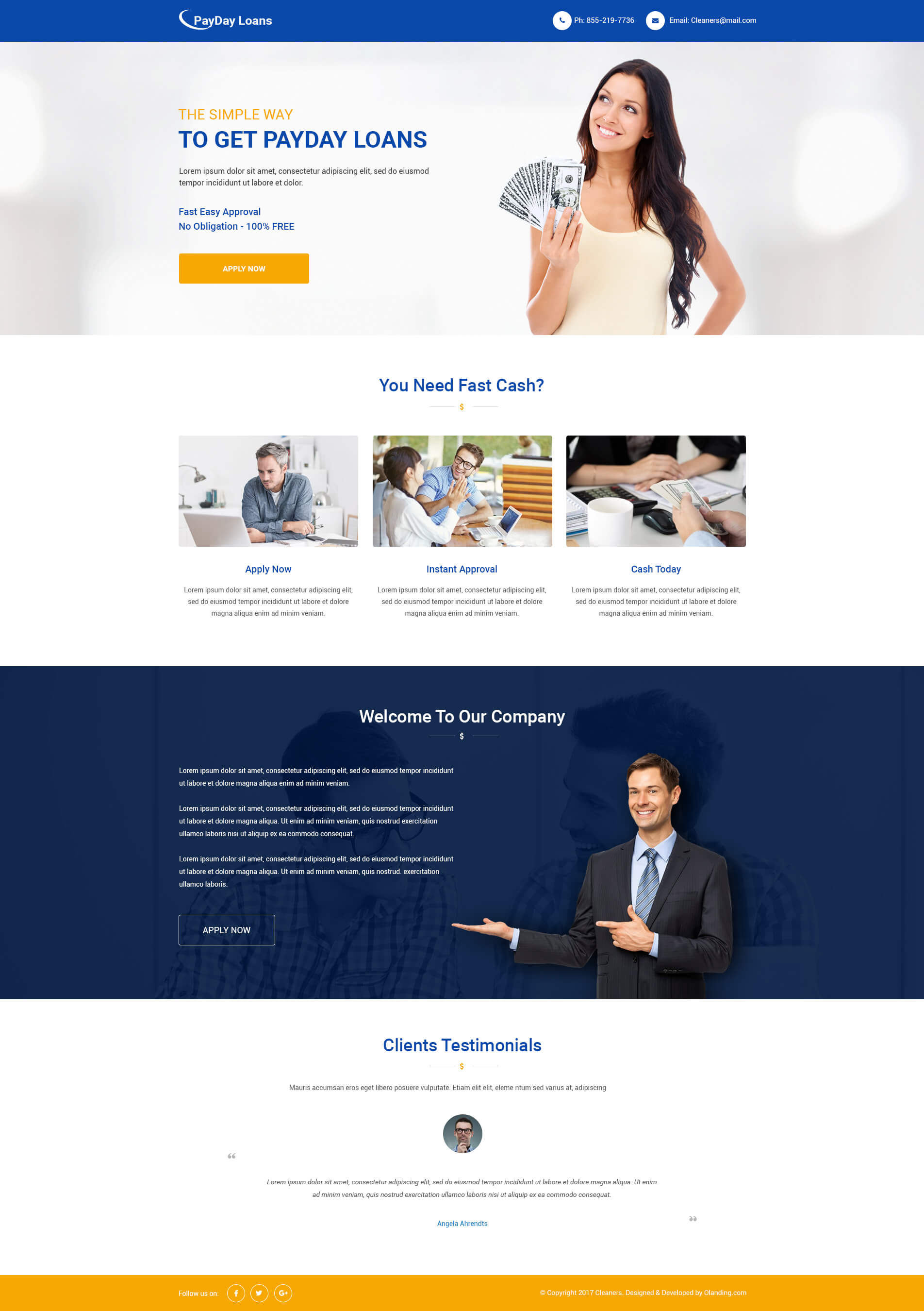 Html5 Payday Loan Responsive Landing Page Design Template With Free Builder Olanding