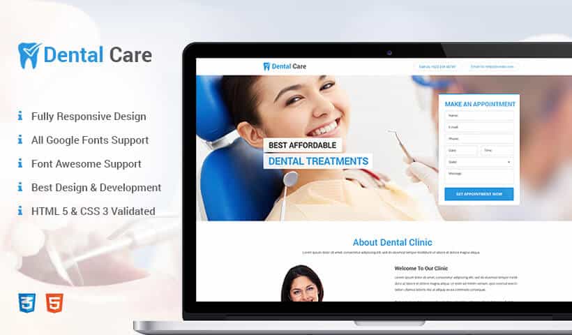 Clean and Modern Dental Care Landing Page Design Template to Promote Your Dental Care Business