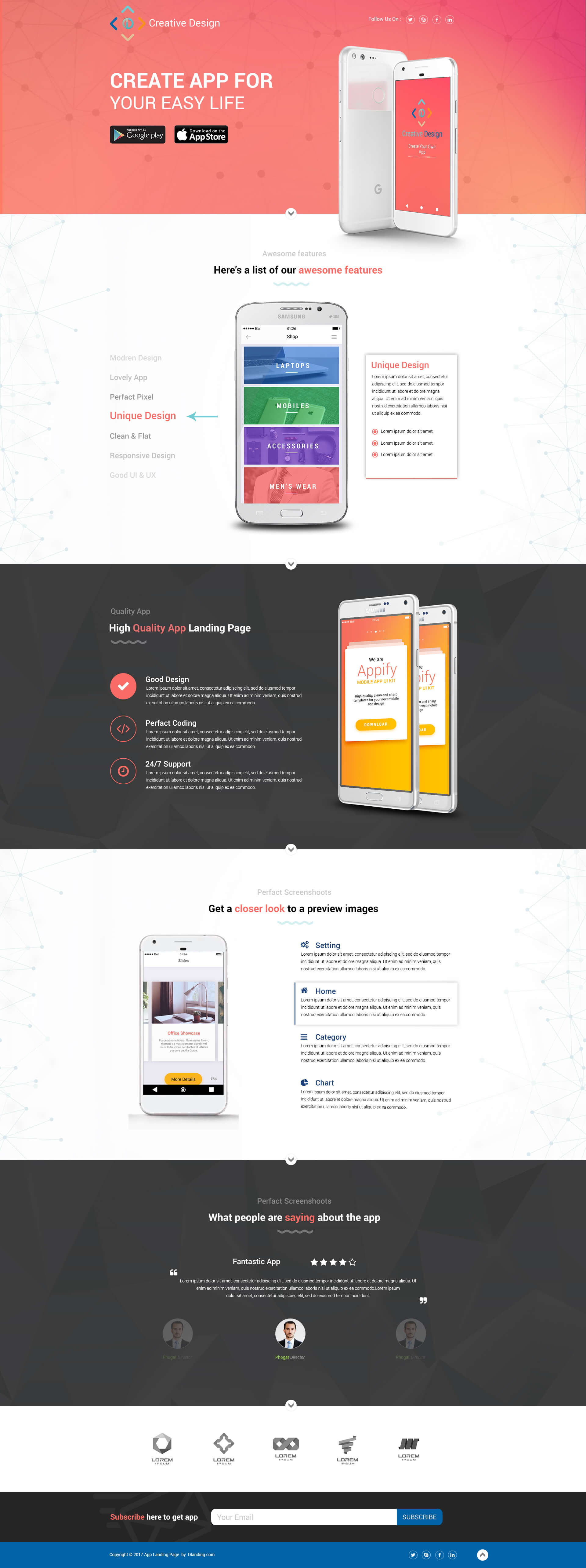 mobile app landing page design