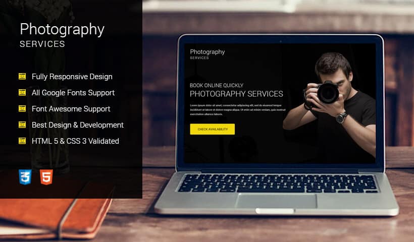 Responsive Photography Services Landing page design template