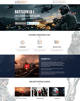 Online Action games landing page design Template