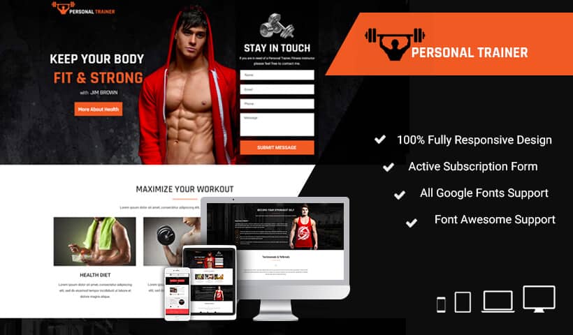 Promote Talent With Personal Trainer Landing Page Design Template