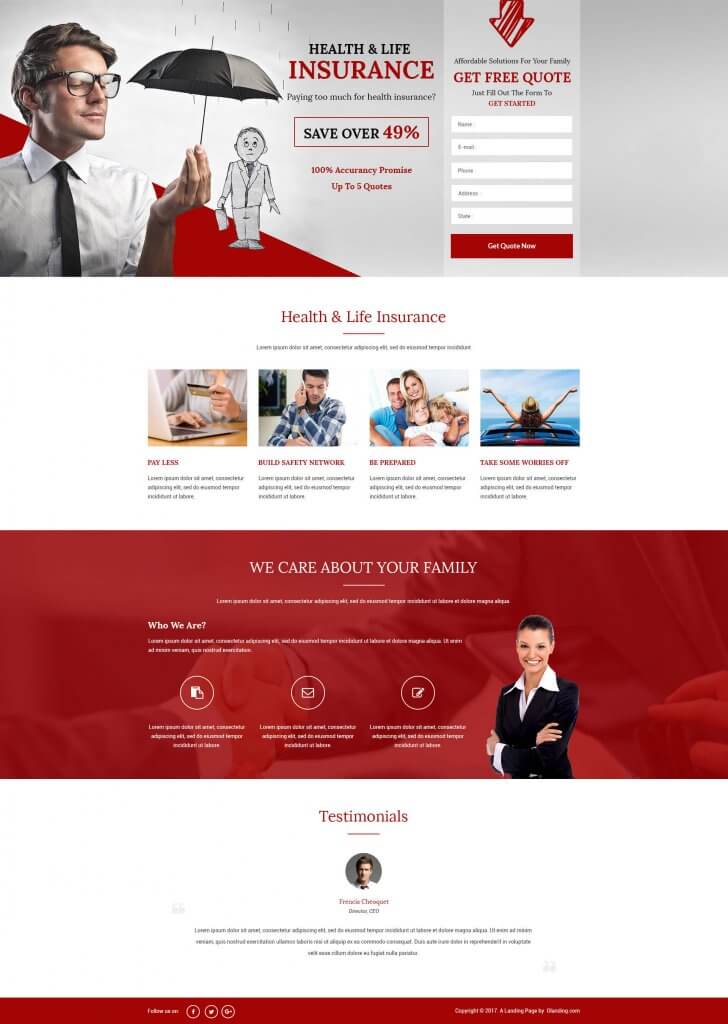 Lead Gen HTML5 Health&Life Insurance Landing Page Design Templates For Converting Visitors Into ...