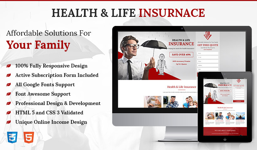Lead Generating HTML5 Health&Life Insurance Landing Page Design Templates For Converting Visitors Into Quality Leads