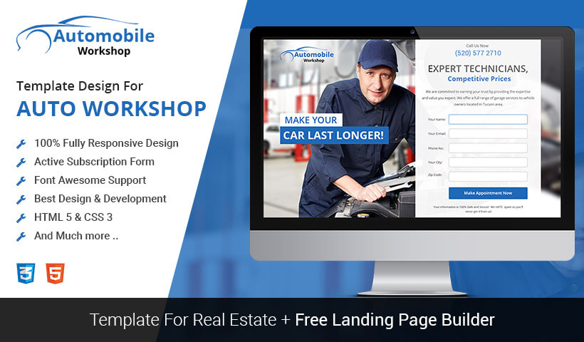 Boost Your Car Repair Business With Responsive Auto Workshop Landing Page Design Templates