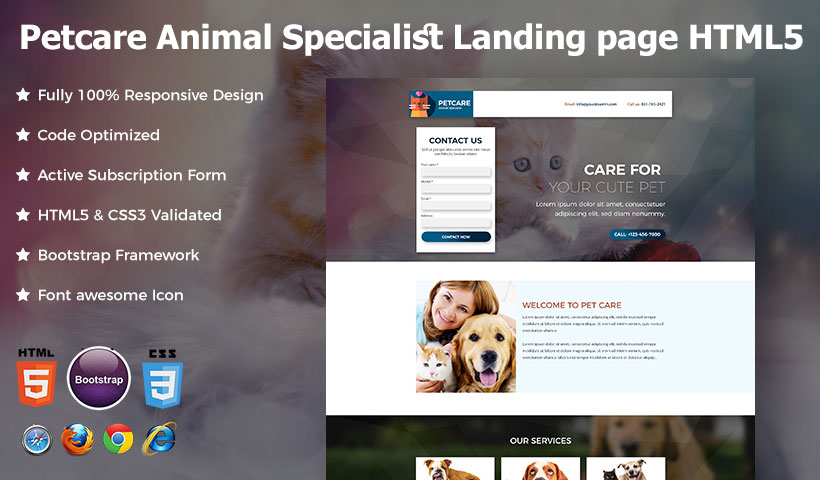 pets care landing page